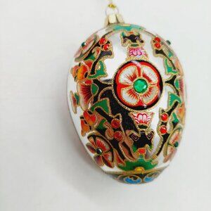 Joan Rivers Russian Faberge Inspired Egg Ornament Silver Gold Red Floral 2015